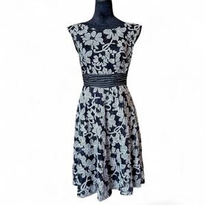 Anthropologie Black & White Floral Cowl Neck Dress – Romantic Feminine M
